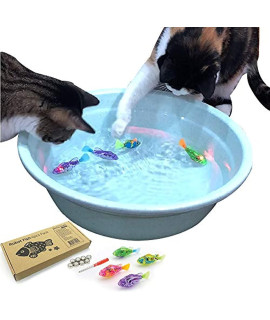 Indoor Cat Interactive Swimming Fish Toy- Best Water Cat Toy for Indoor Cats, Play Fishing, Good Exercise, Drink More Water, led Light, Battery Included (Swimming Bowl is not Included) (4 Pcs)