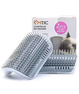 Cat Self Groomer, Wall Corner Massage Comb,Cat Corner Groomer Brush with Catnip,Perfect Massager Tool for Cats with Long and Short Fur- Grey(2PCS).