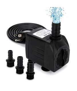 GROWNEER 550GPH Submersible Pump 30W Ultra Quiet Fountain Water Pump, 2000L/H, with 7.2ft High Lift, 3 Nozzles for Aquarium, Fish Tank, Pond, Hydroponics, Statuary Black