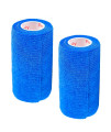 Vet Wrap Tape (Blue) (2 Pack) (4 Inch x 15 feet) Self Adhesive Adherent Adhering Cohesive Flex Self Stick Bandage Grip Roll Dog Cat Pet Horse