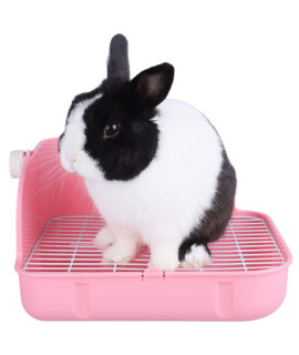 RUBYHOME Rabbit Litter Box Toilet, Plastic Square Cage Box Potty Trainer Corner Litter Bedding Box Pet Pan for Small Animals, Rabbits, Guinea Pigs, Chinchilla, Ferret, Galesaur, 11.4 Inches (Pink)