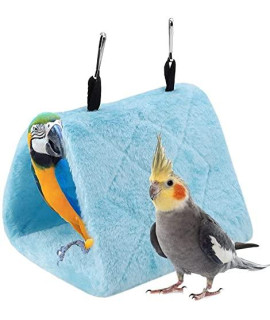 Peony Parrot Hammock Bird Nest Warm Soft Plush Hammock Hanging Cage Tent for Birds Parrot Winter Warm Bed Pet Toy Pouch Cotton Bed (S- Blue)