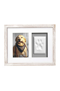 Pearhead Pet Pawprints Wall Picture Frame and Clay Impression Kit, Clay Paw Print Making Kit, Pet Memorial Keepsake Photo Frame, Pet Owner Gifts, Wall Decor, Distressed White