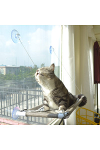 Cat Bed Window, Cat Window Hammock Window Perch, Safety Cat Shelves Space Saving Window Mounted Cat Seat for Large Cats (Beige Premium Set)