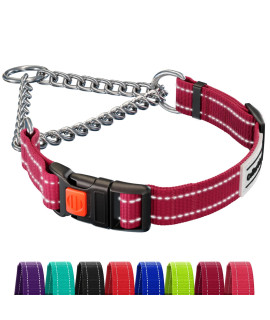 CollarDirect Martingale Dog Collar with Stainless Steel Chain and Quick Release Buckle - Reflective Collar for Large, Medium, Small Dogs - Dark Red, Medium (Neck Size 14-17)