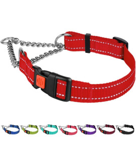 CollarDirect Martingale Dog Collar with Stainless Steel Chain and Quick Release Buckle - Reflective Collar for Large, Medium, Small Dogs - Red, Medium (Neck Size 14-17)
