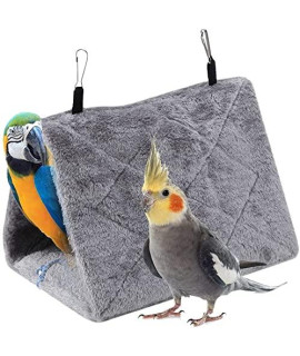 Peony Parrot Hammock Bird Nest Warm Soft Plush Hammock Hanging Cage Tent for Birds Parrot Winter Warm Bed Pet Toy Pouch Cotton Bed (S-Gray)