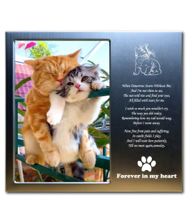 JOEZITON Cat Memorial Gift (Opts) Personalized Metal Wood - Pet Memorial Picture Frame 4x6 for Loss of Cats. (02S)