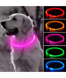 BSEEN Light Up Dog Collars - Rechargeable LED Dog Collar, Glowing Puppy Collar, TPU Cuttable Dog Walking Lights for Small Medium and Large Dogs (Pink-II)