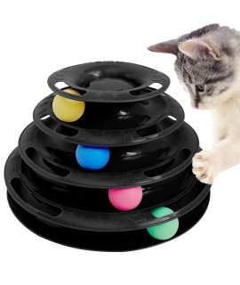 Purrfect Feline Titan's Tower, 4 Tier Cat Tower for Indoor Cats, Black - Multi-Stage Interactive Cat Toy Ball Track with Anti-Slip Grips - Cat Tree Tower, Suitable for One or More Cats