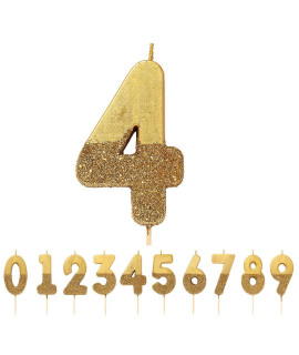 Talking Tables glitter Number candle-Premium Quality cake Topper Decoration Pretty, Sparkly for Kids, Adults, 40th Birthday Party, Anniversary, Milestone, Height 8cm, 3, gold 4