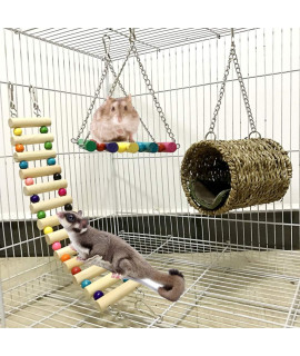 Leeko Pet Hammock Hamster Hanging Toy, 3 Piece Set House Hanging Bed Cage Toys for Small Animal Sugar Glider Squirrel Chinchilla Hamster Rat Playing Sleeping