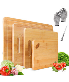 Masthome Wood cutting Boards, Set of 4, Wooden chopping Boards Set with Juice groove, Bamboo cutting Boards for Meat Vegetables cheese Fruit Bread, Serving Tray for Kitchen