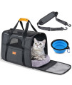 Morpilot Portable Cat Carrier - Soft Sided Cat Carrier for Medium Cats and Puppy up to 15lbs, Pet Carrier with Locking Safety Zippers, Foldable Bowl, Airline Approved Travel Dog Carrier - Dark Gray