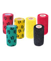 Prairie Horse Supply 4 Inch Vet Wrap Tape Bulk (Red, Yellow, Black and Black Paw Prints on Yellow, Red, Teal) (Pack of 6) Self Adhesive Adherent Adhering Flex Bandage Grip Roll for Dog Cat Pet