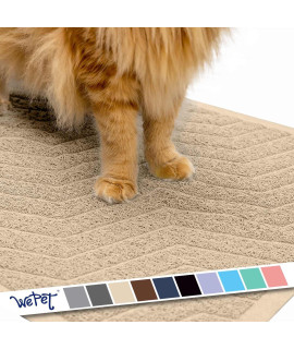 WePet Cat Litter Box Mat, Kitty Premium PVC Pad, Durable Trapping Rug, Phthalate Free, Urine-Resistant, Scatter Control, L 35 x 23, Beige
