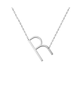 WIgERLON Stainless Steel Initial Letters Necklace for Women and girls color gold and Silver from A-Z Letter R color Sliver