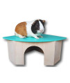 Piggies Choice The Space House All Natural Sturdy Pine Wood Corner Hideout Hidey Guinea Pig Hut (Teal)