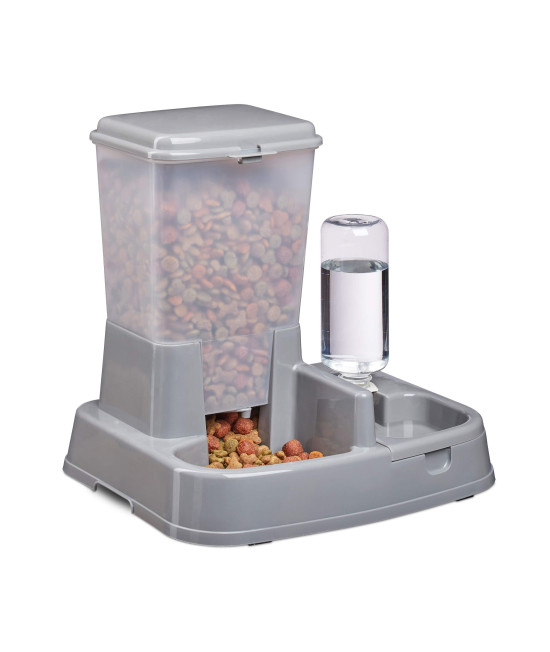 Relaxdays Relaxdays 2in1 Pet Feeding Station, Dual Food and Water Dispenser for cats & Dogs, Bottle, 5 L, Plastic, Dark grey, One Size