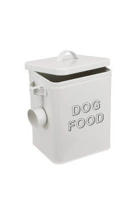 Pethiy airtight Dog Treat container bin and DOG Food Storage Tin with Lid With Handle 4-5 lbs Capacity Serving Scoop Included -White