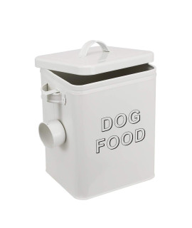 Pethiy airtight Dog Treat container bin and DOG Food Storage Tin with Lid With Handle 4-5 lbs Capacity Serving Scoop Included -White