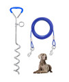 Dog Tie Out Cable and Stake 32/16/10 ft Outdoor, Yard and Camping, for Medium to Large Dogs Up to 125 lbs, 16 Stake, 32/16/10 ft Cable with Durable Spring and Metal Hooks for Outdoor