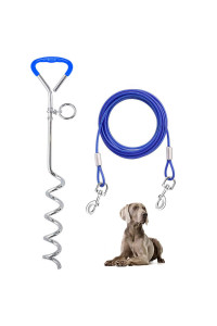 Dog Tie Out Cable and Stake 32/16/10 ft Outdoor, Yard and Camping, for Medium to Large Dogs Up to 125 lbs, 16 Stake, 32/16/10 ft Cable with Durable Spring and Metal Hooks for Outdoor