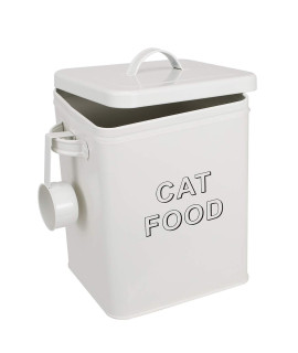 Pethiy Cat Food and Treats Containers Set with Scoop for Cats or Dogs -Tight Fitting Wood Lids - Coated Carbon Steel - Storage Canister Tins-Cat-White