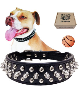 TEEMERRYCA Adjustable Leather Spiked Studded Dog Collars with a Squeak Ball Gift for Small Medium Large Pets Like Cats/Pit Bull/Bulldog/Pugs/Husky, Pink, XL 17.7-20.5 inches
