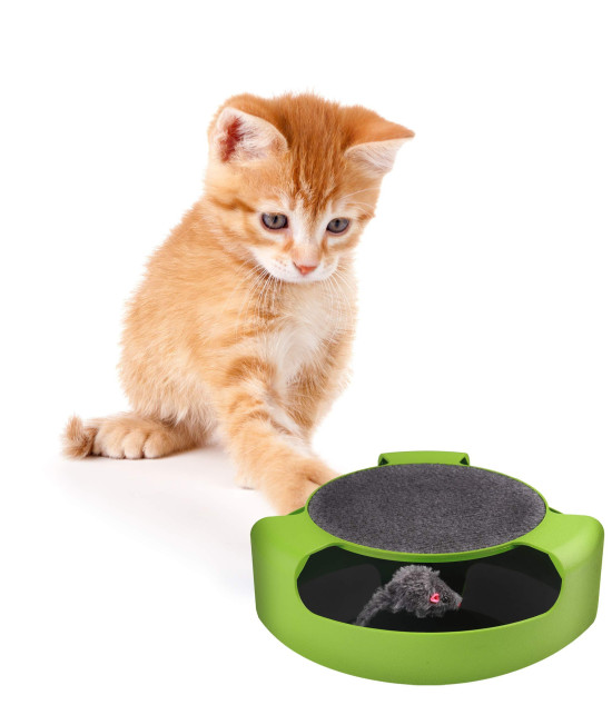 Pets First?AT Scratcher Spinning Mouse Toy for Cats - Interactive Cat Toy Catch The Mouse Fun Game - 2-in-1 Scratching Toy for Cats - No Battery?equired - Rotating Mouse Pet Toy