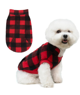 KOOLTAIL Dog Fleece Jacket, Small Dog Vest Sweater, Pet Winter Clothing with Pocket and Leash Hole, Windproof Cold Weather Dog Coats for Small Medium Dogs Boys and Girls,Christmas Red Plaid L