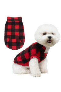 KOOLTAIL Dog Fleece Jacket, Small Dog Vest Sweater, Pet Winter Clothing with Pocket and Leash Hole, Windproof Cold Weather Dog Coats for Small Medium Dogs Boys and Girls,Christmas Red Plaid S