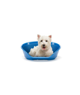Ferplast Dog and Cat Bed, Plastic Dog Bed Small, Perforated Bottom, Anti-Slip, Comfortable Chin-Rest, Blue, 61,5 x 45 x h21,5 cm.