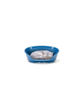 Ferplast Dog and Cat Bed, Plastic Dog Bed Small, Perforated Bottom, Anti-Slip, Comfortable Chin-Rest, Blue, 49 x 36 x h17,5 cm.