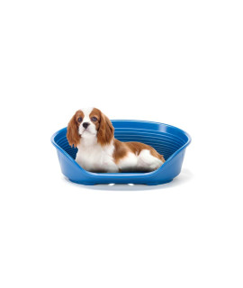 Ferplast Dog Bed, Plastic Dog Bed Medium, Perforated Bottom, Anti-Slip, Comfortable Chin-Rest, Blue, 70,5 x 52 x h23,5 cm.