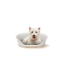 Ferplast Dog and Cat Bed, Plastic Dog Bed Small, Perforated Bottom, Anti-Slip, Comfortable Chin-Rest, White, 61,5 x 45 x h21,5 cm.
