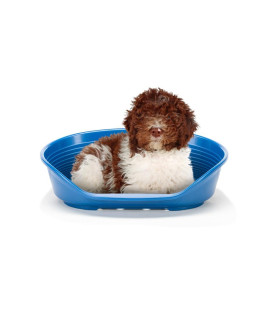 Ferplast Dog Bed, Plastic Dog Bed Large, Perforated Bottom, Anti-Slip, Comfortable Chin-Rest, Blue, 82 x 59,5 x h25 cm.