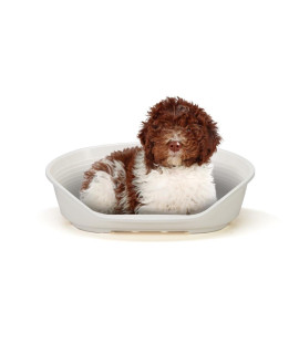 Ferplast Dog Bed, Plastic Dog Bed Large, Perforated Bottom, Anti-Slip, Comfortable Chin-Rest, White, 82 x 59,5 x h25 cm.