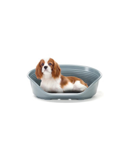 Ferplast Dog Bed, Plastic Dog Bed Medium, Perforated Bottom, Anti-Slip, Comfortable Chin-Rest, Dark Grey, 70,5 x 52 x h23,5 cm.