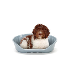 Ferplast Dog Bed, Plastic Dog Bed Large, Perforated Bottom, Anti-Slip, Comfortable Chin-Rest, Dark Grey, 82 x 59,5 x h25 cm.