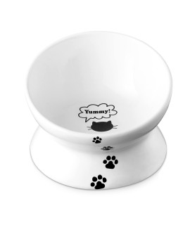 Y YHY Cat Bowl Anti Vomiting, Raised Cat Food Bowls, Tilted Elevated Cat Bowl, Ceramic Pet Food Bowl for Flat Faced Cats, Small Dogs, Protect Pet's Spine, Dishwasher Safe (5 Inches, White)