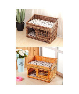 YANgJIANXIN Pet Nest Rattan cat Litter closed cat House Luxurious Double-Layer Removable and Washable Suitable of cats Four Seasons Universal (Two Sizes) (color : c Size : M)