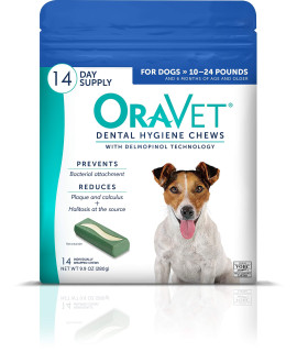 ORAVET Dental Chews for Dogs, Oral Care and Hygiene Chews (Small Dogs, 10-24 lbs.) Blue Pouch, 14 Count