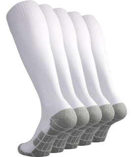 cWVLc Soccer Socks Mens Womens 5 Pairs Lacrosse Sport Team Athletic Knee High Long Tube cotton compression Socks White Large (10-13 Women8-12 Men)