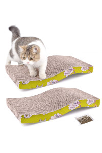 PrimePets Cat Scratchers Cardboard, 2 Pack S Shape Cat Scratch Pad Cat Scratching, Corrugated Board Reversible with Catnip for Indoor Cats
