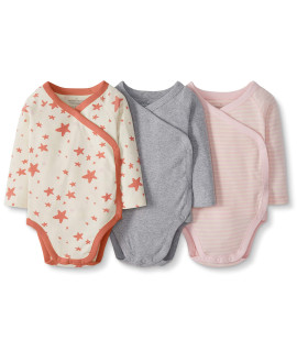 Moon and Back by Hanna Andersson Unisex Babies Long-Sleeve Side Snap Bodysuit, Pack of 3, Pink, 3-6 Months