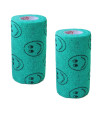 Vet Wrap Wrap Tape (Teal with Smiles) (2 Pack) (4 Inch x 15 feet) Self Adhesive Adherent Adhering Cohesive Flex Self Stick Bandage Grip Roll Dog Cat Pet Horse