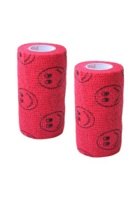 Vet Wrap Wrap Tape (Red with Smiles) (2 Pack) (3 Inch x 15 feet) Self Adhesive Adherent Adhering Cohesive Flex Self Stick Bandage Grip Roll Dog Cat Pet Horse
