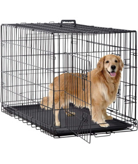 BestPet 24,30,36,42,48 Inch Dog Crates for Large Dogs Folding Mental Wire Crates Dog Kennels Outdoor and Indoor Pet Dog Cage Crate with Double-Door,Divider Panel, Removable Tray (Black, 48)