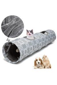 LUCKITTY Geometric Straight Cat Tunnel with Plush Inside,Cats Toys Collapsible Tunnel Tube with Balls, for Rabbits, Kittens, Ferrets,Puppy and Dogs, Diameter 9.8 Inch